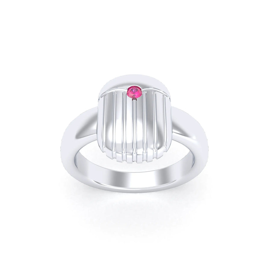 Bague de joaillerie en argent 950, vue de détail, fabriquée à l’atelier Bajoia de Sèvres