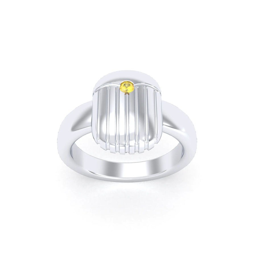 Bague de joaillerie en argent 950, vue de détail, fabriquée à l’atelier Bajoia de Sèvres