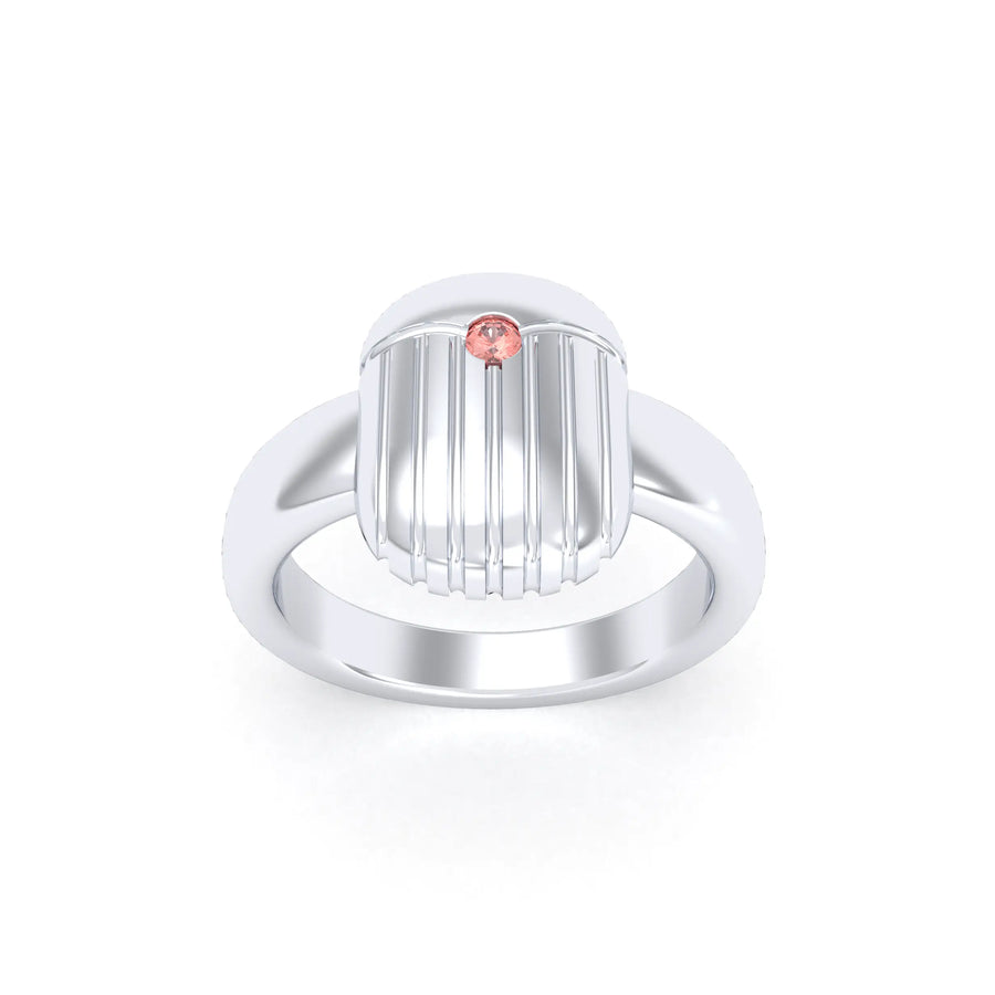 Bague de joaillerie en argent 950, vue de détail, fabriquée à l’atelier Bajoia de Sèvres