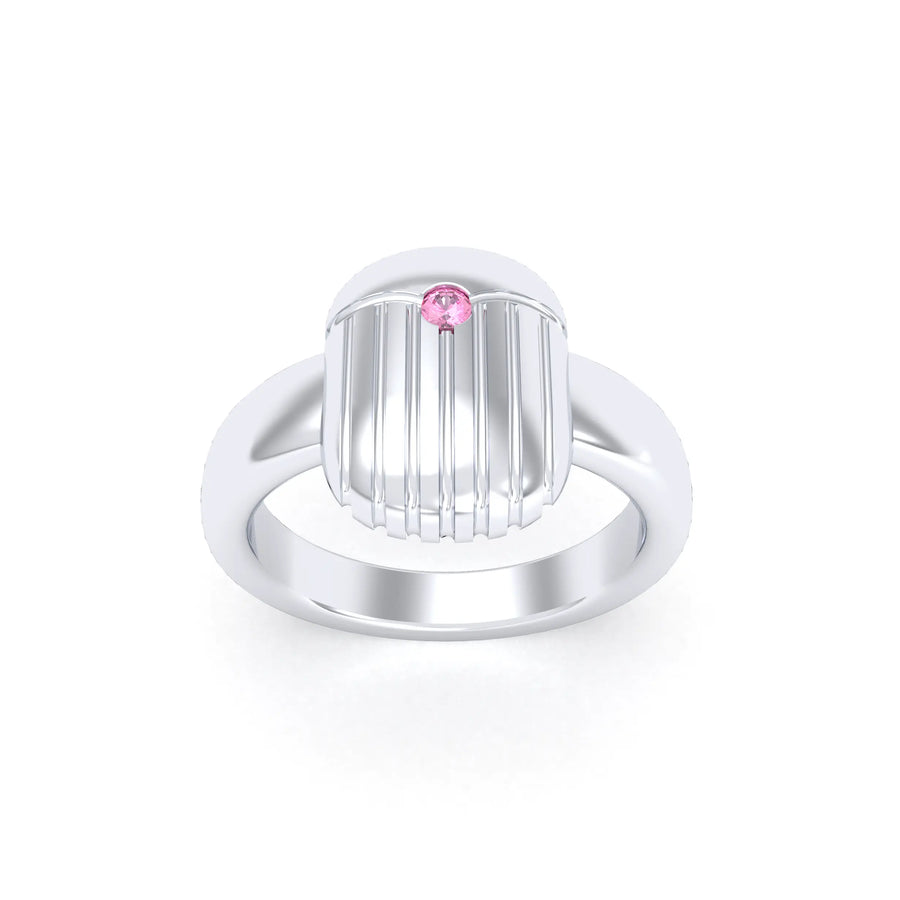 Bague de joaillerie en argent 950, vue de détail, fabriquée à l’atelier Bajoia de Sèvres
