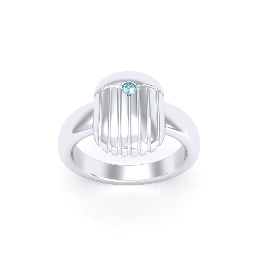 Bague de joaillerie en argent 950, vue de détail, fabriquée à l’atelier Bajoia de Sèvres