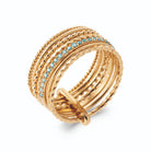 Bague semainier anneaux perlés ciselés et ligne de pierres bleu ciel en plaqué or