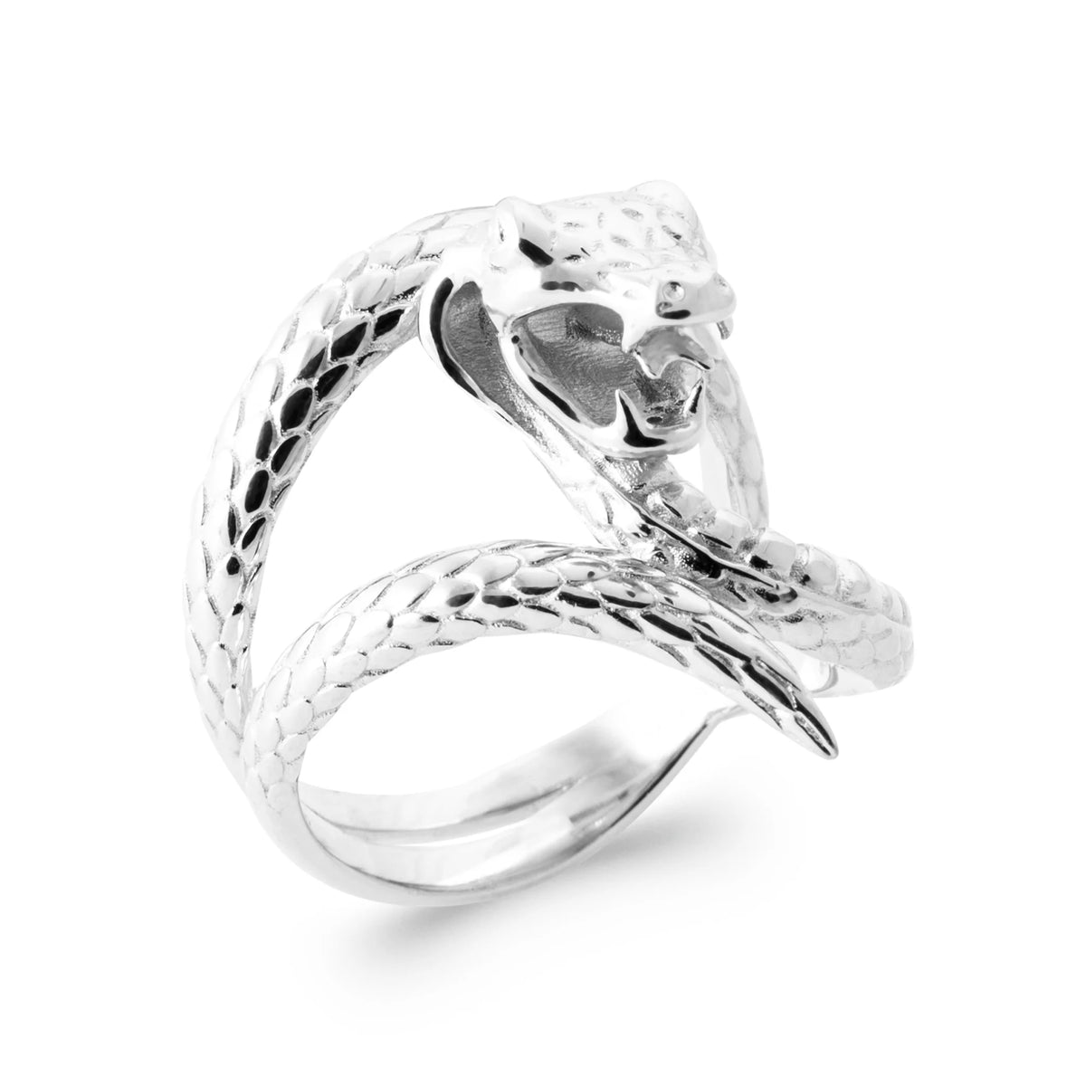 Bague serpent enroulé ciselé en argent 925 rhodié