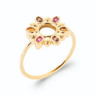 Bague soleil ajourée pétales de pierres roses et ambrées en plaqué or