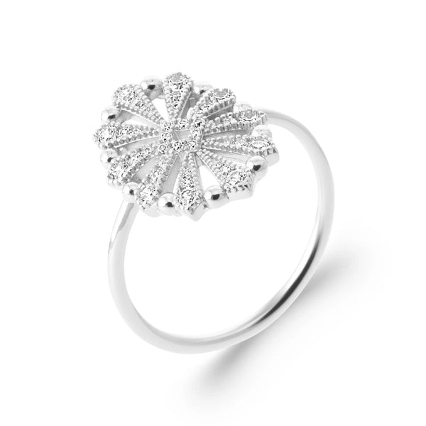 Bague soleil rayonnant serti de zircons en argent 925