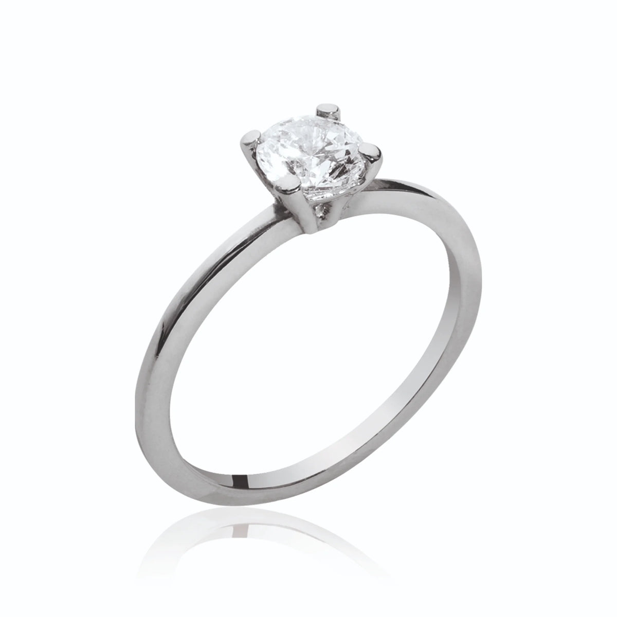 Bague solitaire fin zircon rond en argent 925, vue de face