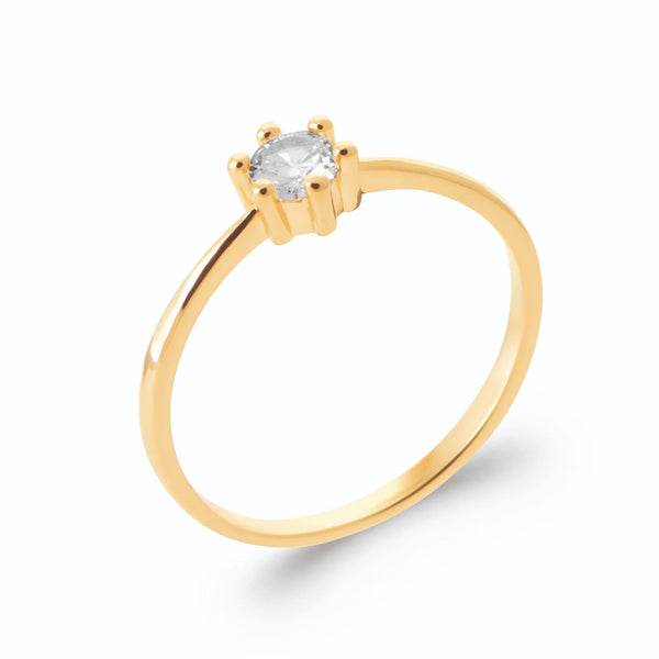 Bague solitaire fine zircon six griffes en plaqué or