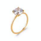 Bague solitaire gros zircon rond quatre griffes anneau fin lisse en plaqué or