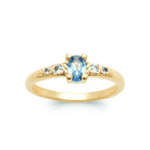 Bague solitaire pierre ovale bleu ciel et petites pierres bleues en plaqué or