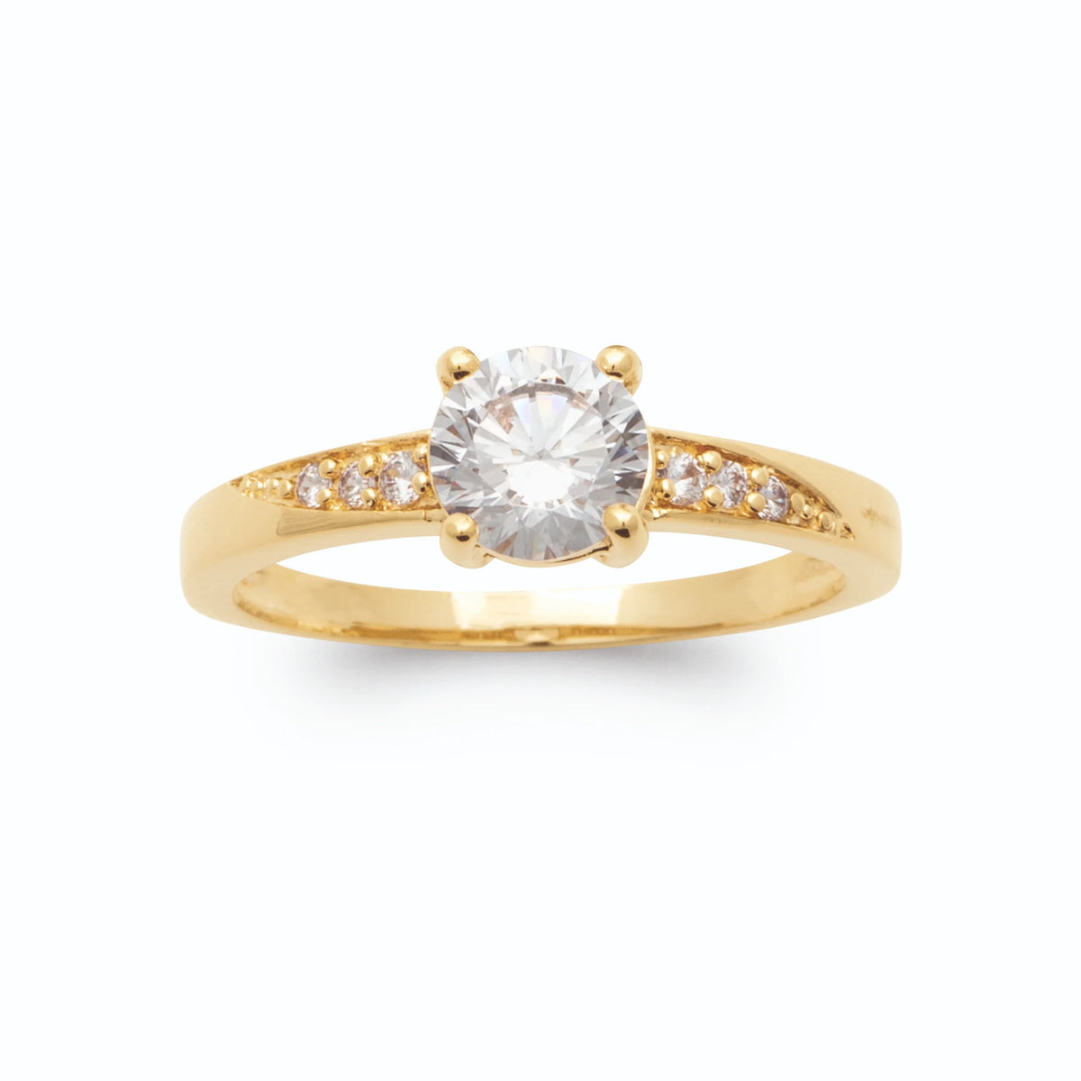 Bague solitaire zircon et épaules serties en dégradé de zircons en plaqué or