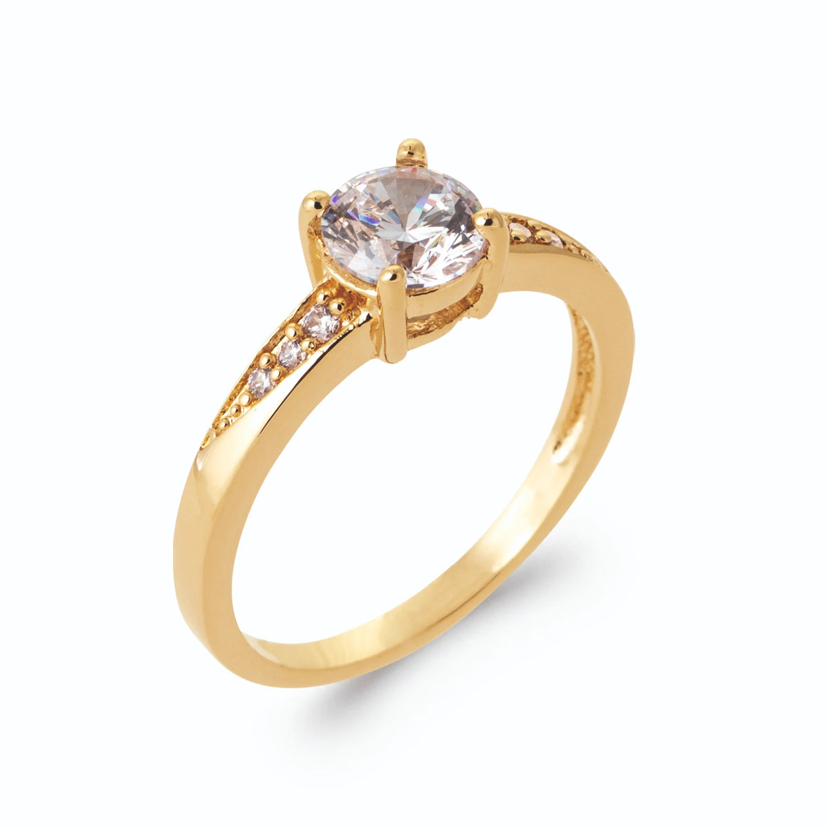 Bague solitaire zircon et épaules serties en dégradé de zircons en plaqué or