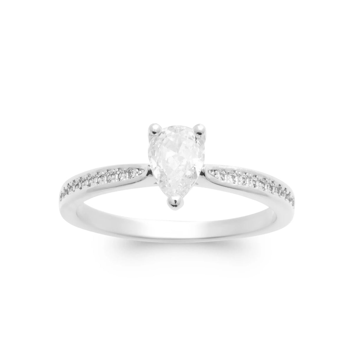 Bague solitaire zircon poire et anneau pavé en argent 925