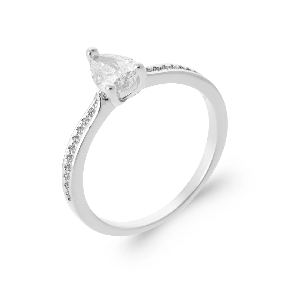 Bague solitaire zircon poire et anneau pavé en argent 925