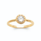 Bague solitaire zircon rond collerette perlée plaqué or, vue de face