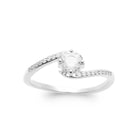 Bague solitaire zircon rond et épaule pavée croisée en argent 925