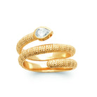 Bague spirale jonc diamanté et zircon poire plaqué or, vue de face