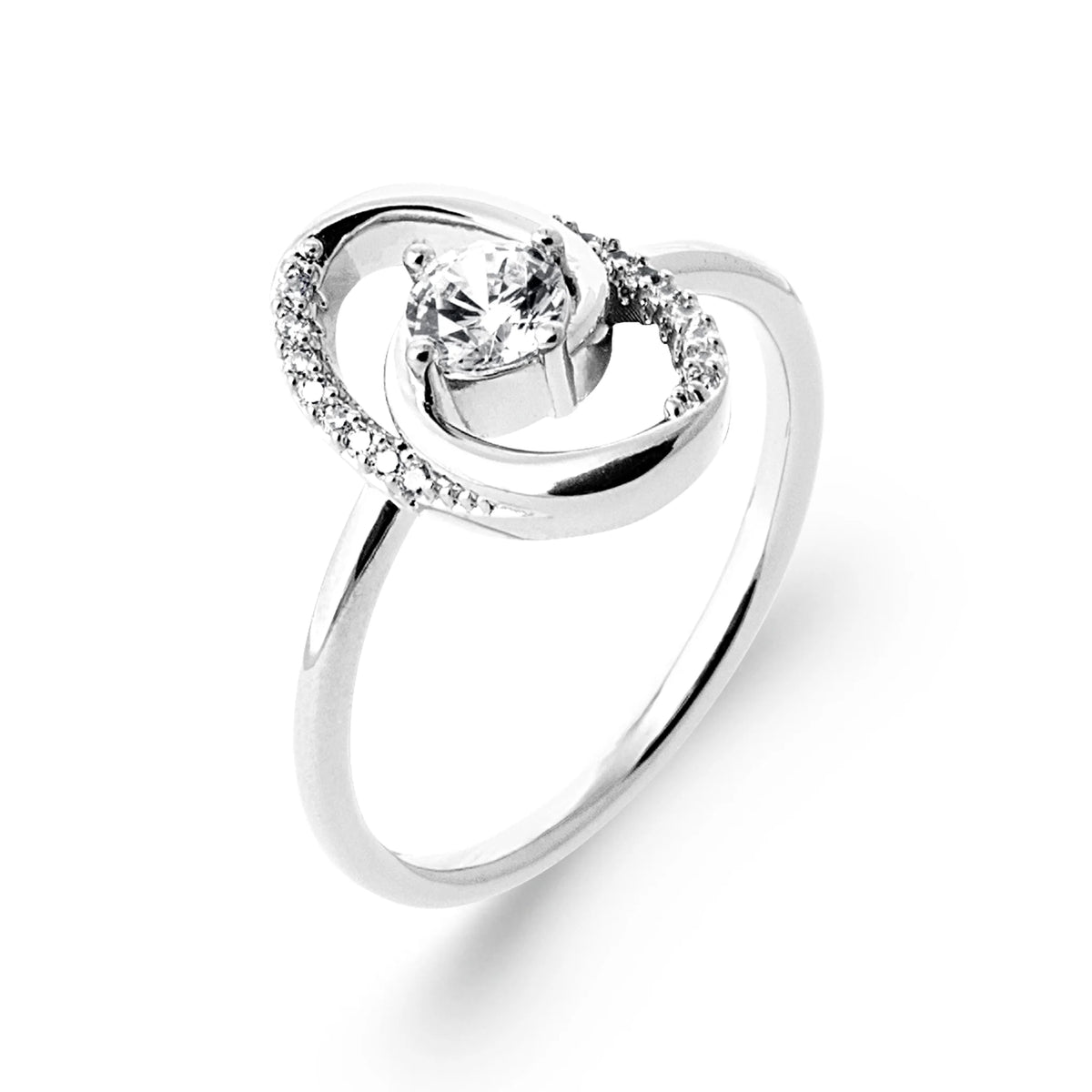 Bague spirale pavée autour d’un zircon en argent 925