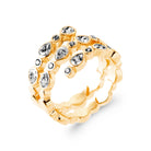 Bague spirale trois rangs festonnés de zircons en plaqué or