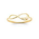 Bague symbole infini en fil d’or et mini zircon plaqué or, vue de face