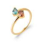 Bague toi et moi pierres bleu lagon et cognac en plaqué or