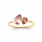 Bague toi et moi pierre poire mauve et pierre ronde cognac en plaqué or