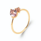 Bague toi et moi pierre poire mauve et pierre ronde cognac en plaqué or