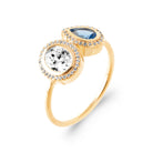 Bague toi et moi zircon ovale et pierre poire bleue en halos en plaqué or