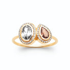 Bague toi et moi zircon ovale et pierre poire cognac en halos en plaqué or