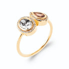 Bague toi et moi zircon ovale et pierre poire cognac en halos en plaqué or