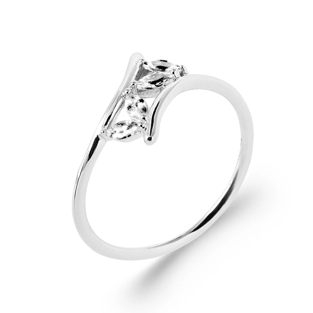 Bague toi et moi navette et zircon rond en argent 925