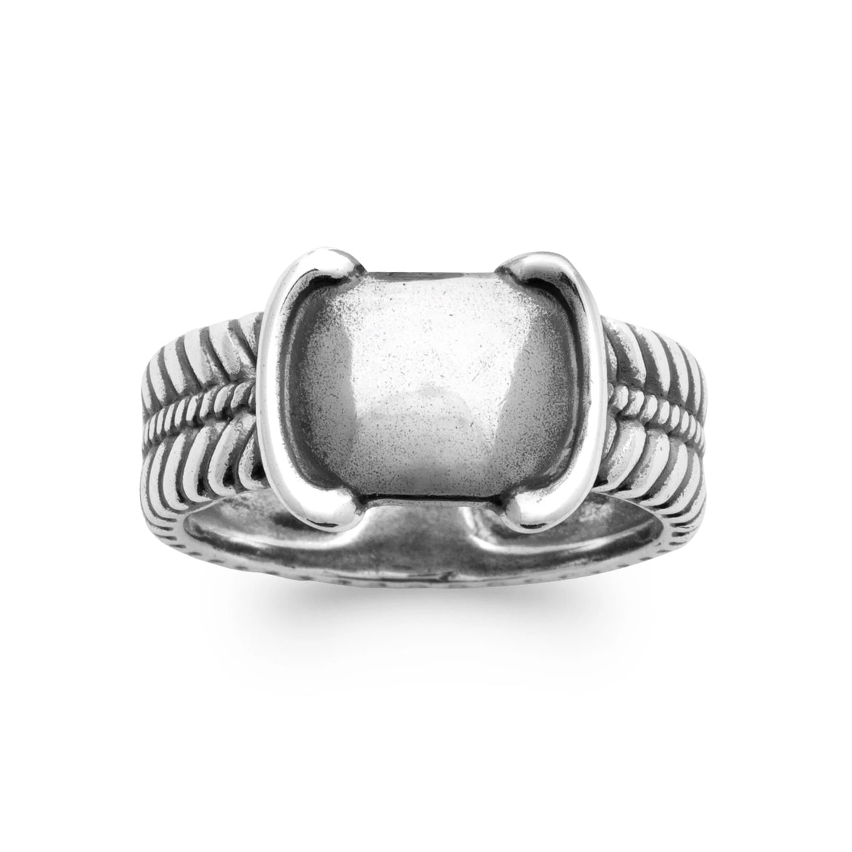 Bague torsadée à plateau ovale lisse en argent 925 homme vu de profil