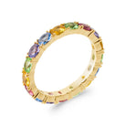 Bague tour complet de pierres baguettes multicolores arc-en-ciel en plaqué or