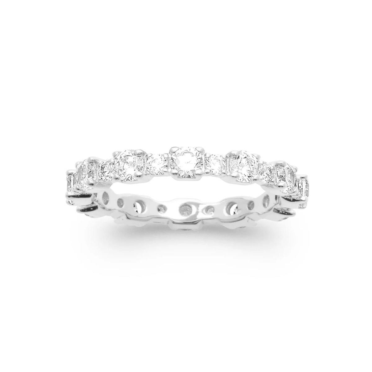Bague tour complet de zircons carrés et ronds en argent 925, vue de face