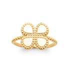 Bague trèfle à quatre feuilles poli bordé de grains d’or en plaqué or