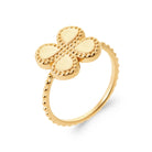 Bague trèfle à quatre feuilles poli bordé de grains d’or en plaqué or