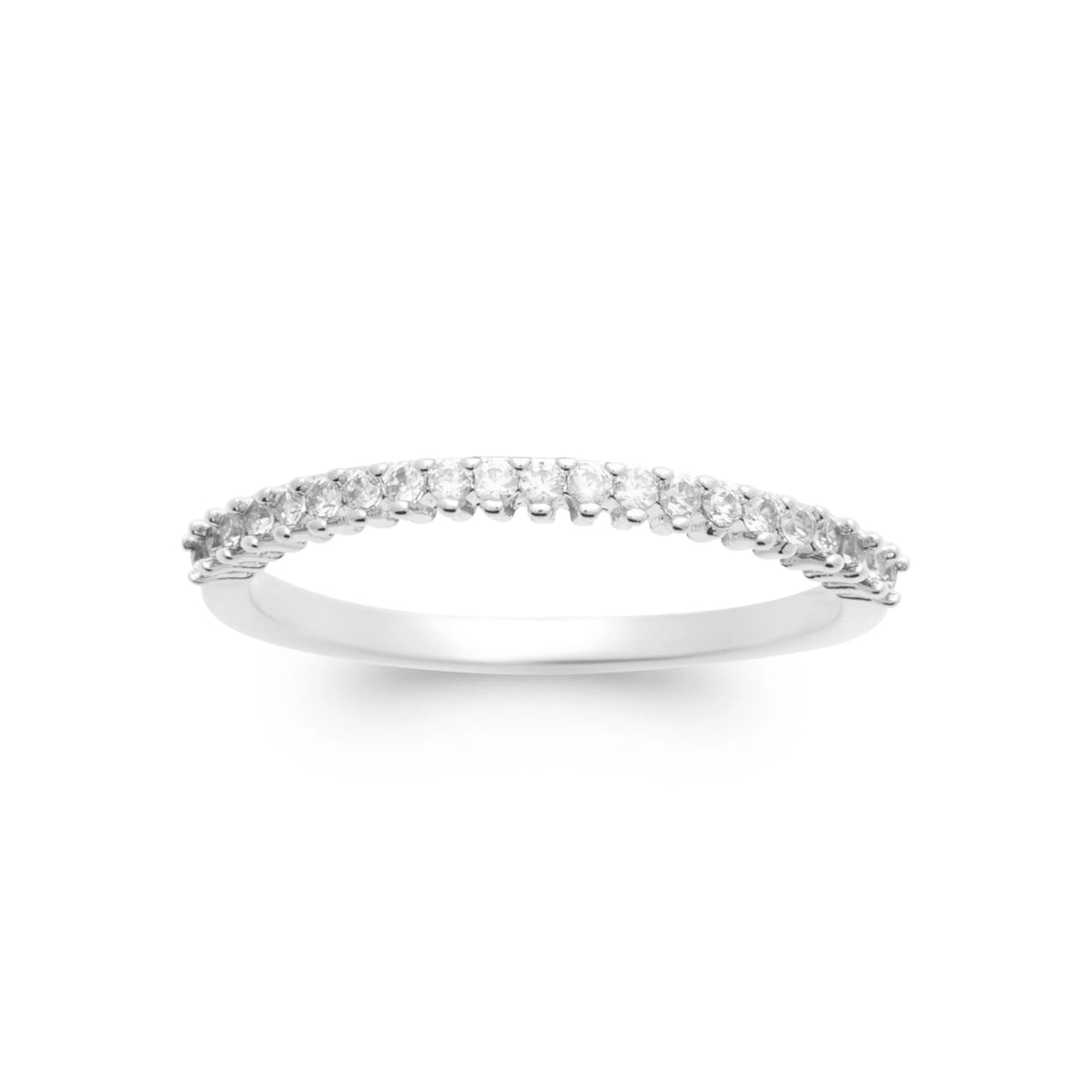 Bague très fine demi-tour pavé de zircons en argent 925