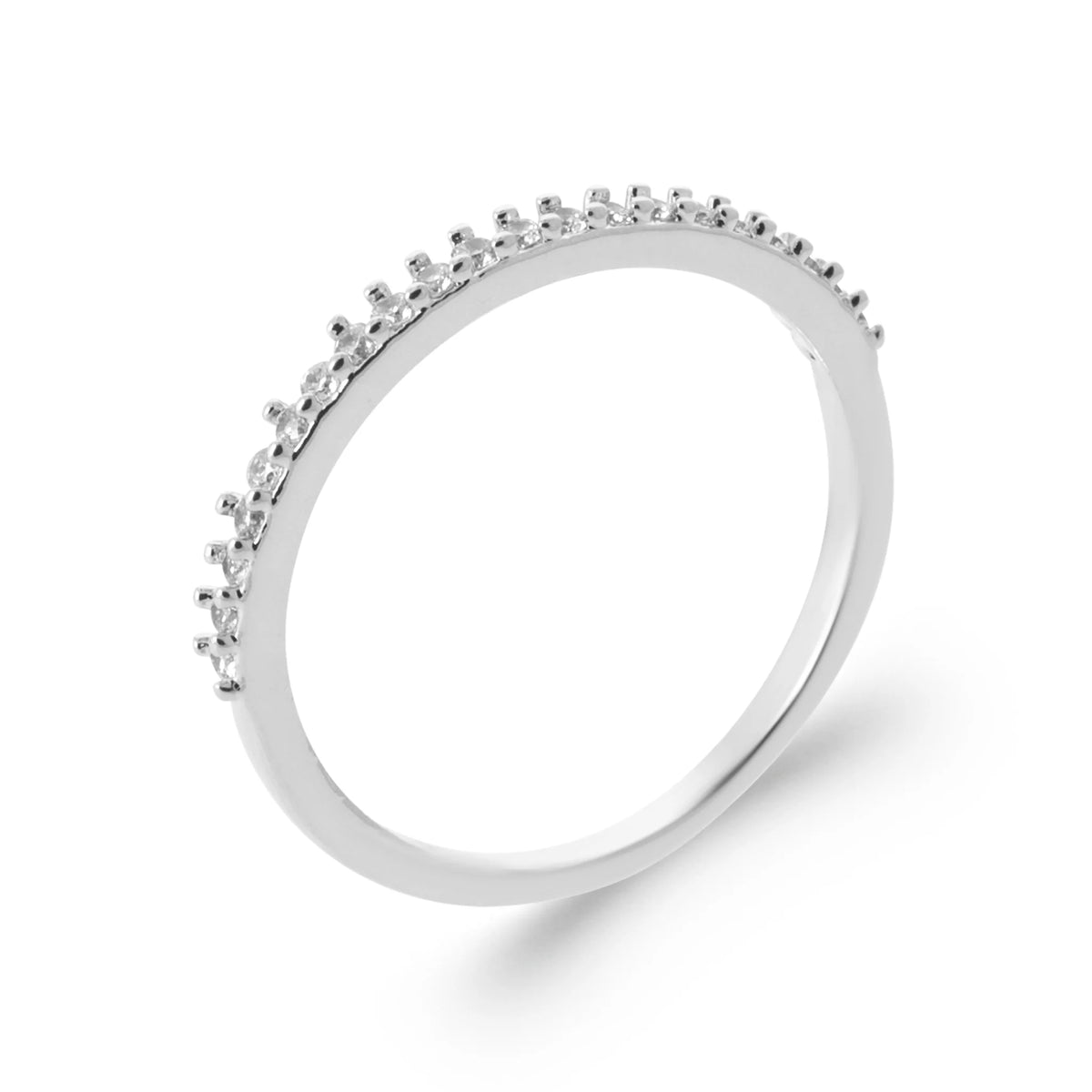 Bague très fine demi-tour pavé de zircons en argent 925