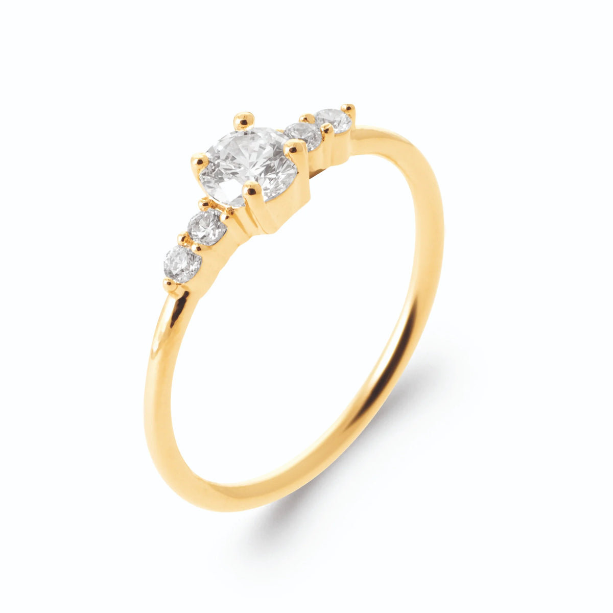 Bague très fine trio de zircons en plaqué or
