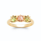 Bague trilogie pierre pêche rosé et deux pierres vert anis plaqué or, vue de face