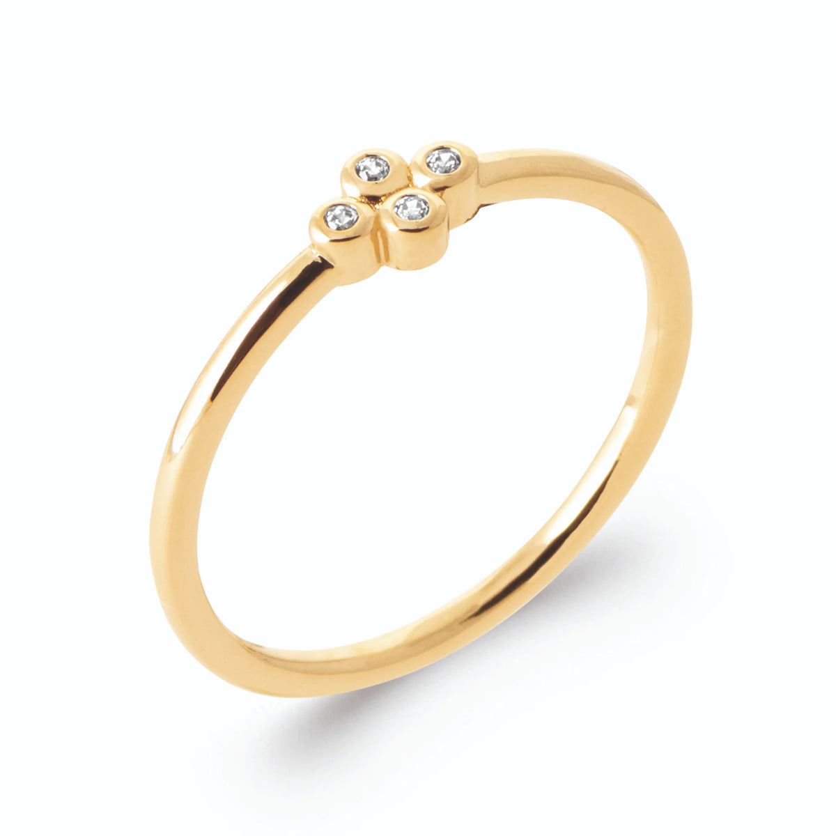 Bague trio de petits zircons sertis en triangle en plaqué or