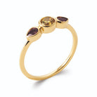 Bague trio de pierres champagne et poires bordeaux en plaqué or