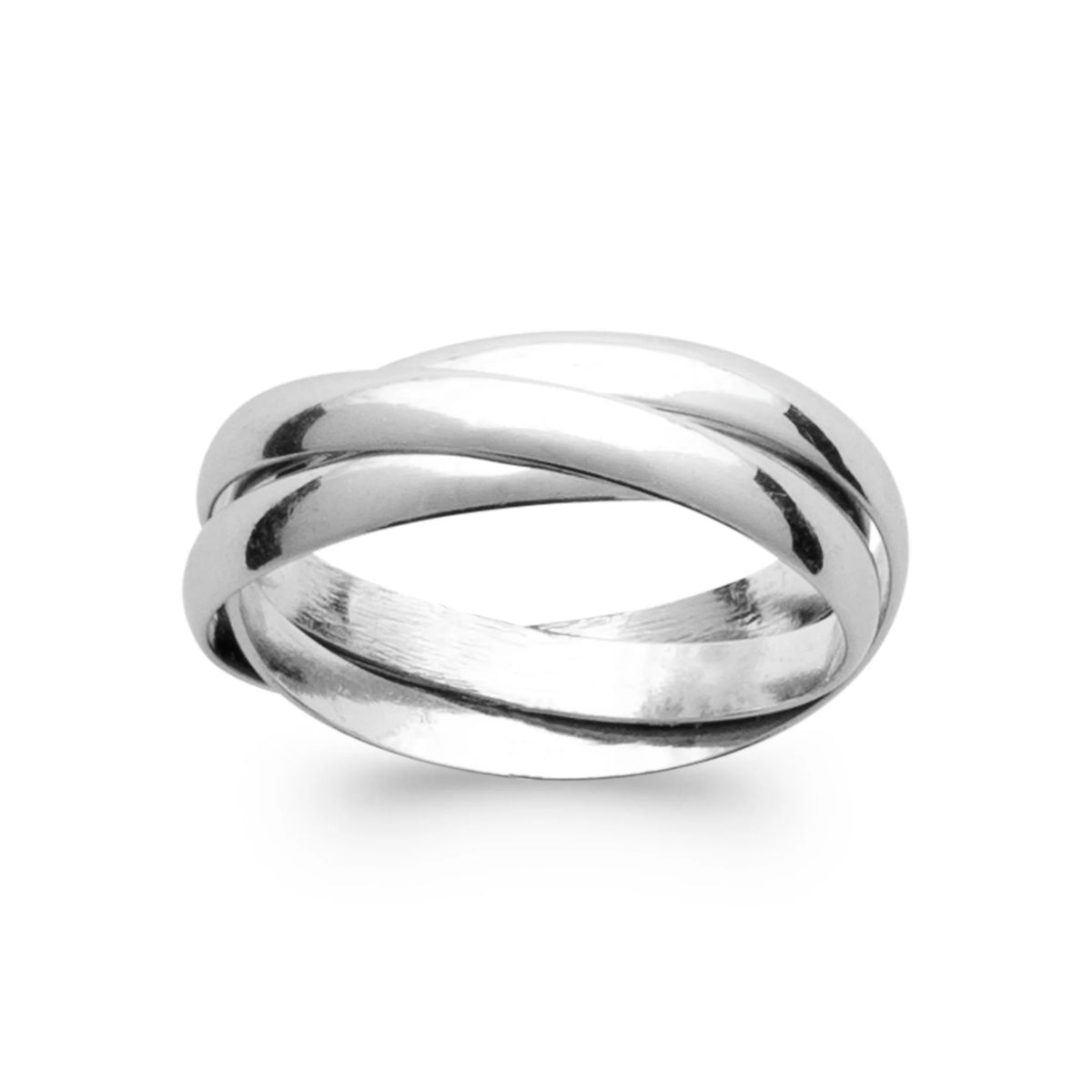 Bague trois anneaux entrelacés en argent rhodié vu de profil