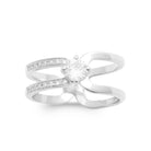Bague trois anneaux pavés et zircon solitaire en argent 925