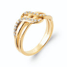 Bague trois brins entrelacés sertis de zircons en plaqué or