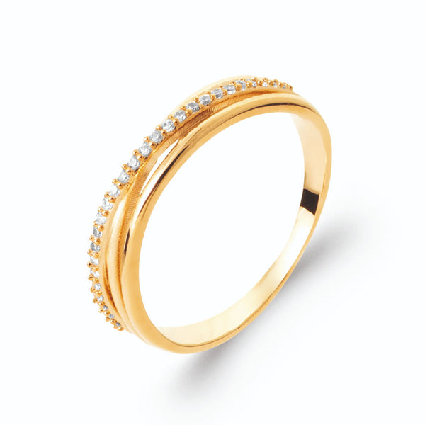 Bague trois fils croisés dont un pavé de zircons en plaqué or, vue de trois quarts