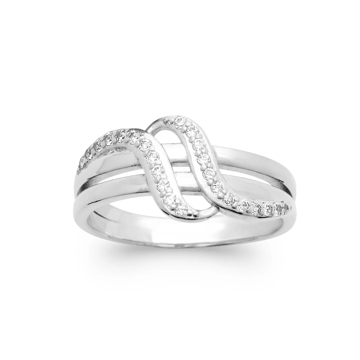 Bague trois rangs ondulés dont un pavé en argent 925, vue de face