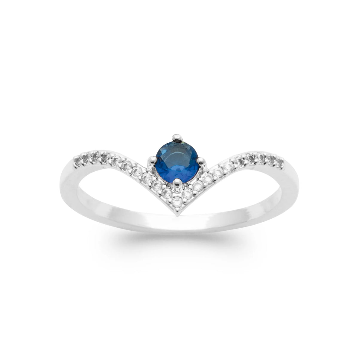 Bague en V pavée et pierre bleue en argent 925