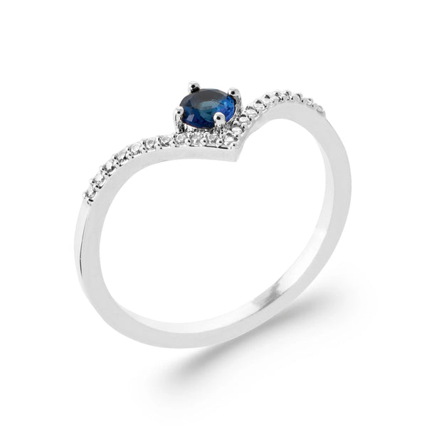 Bague en V pavée et pierre bleue en argent 925