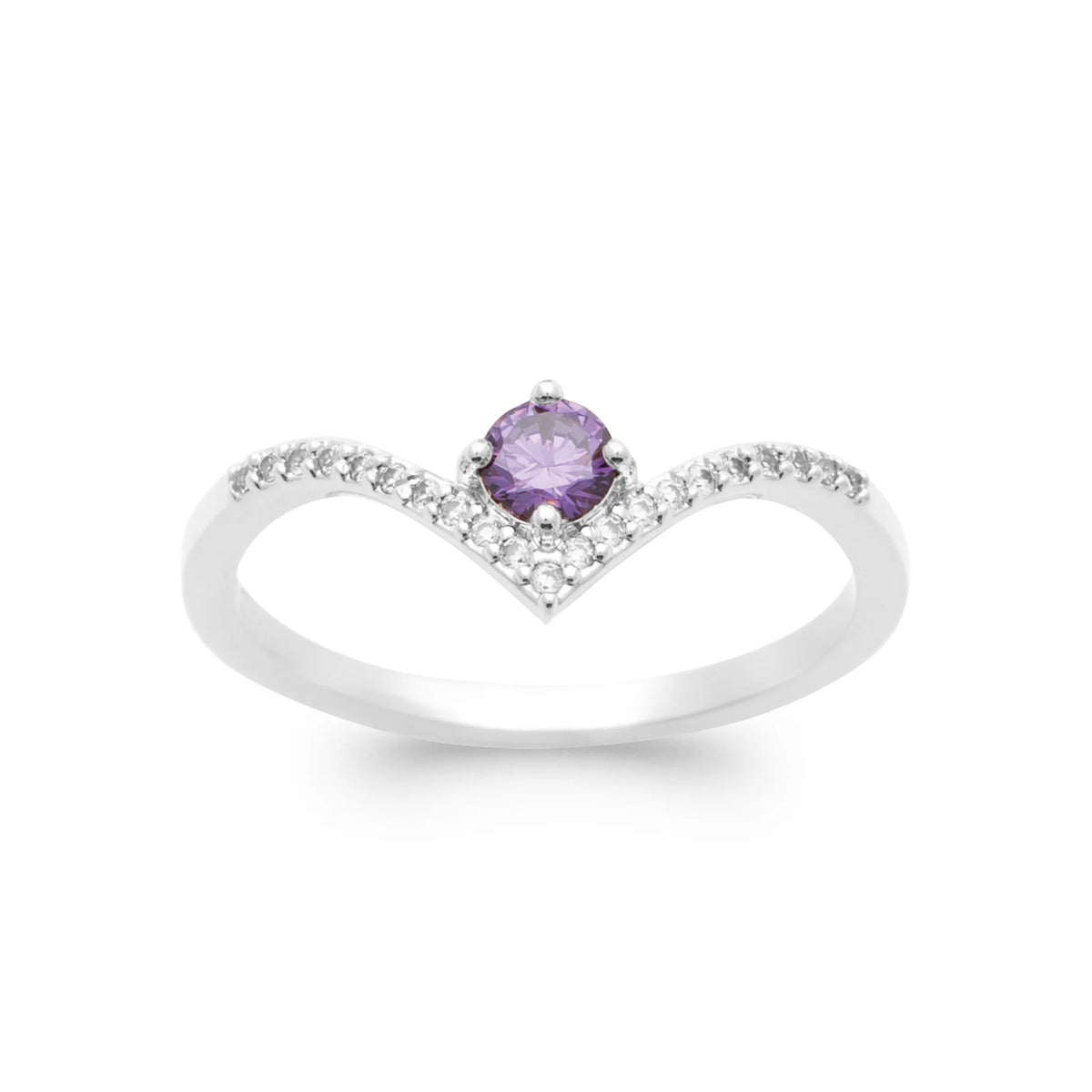 Bague en V pavée et pierre violette en argent 925
