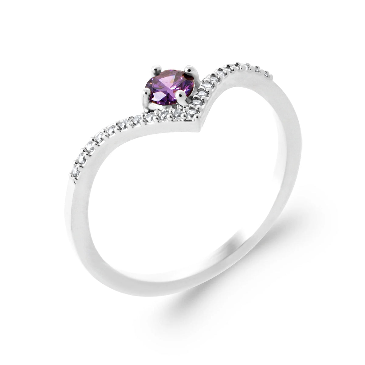 Bague en V pavée et pierre violette en argent 925